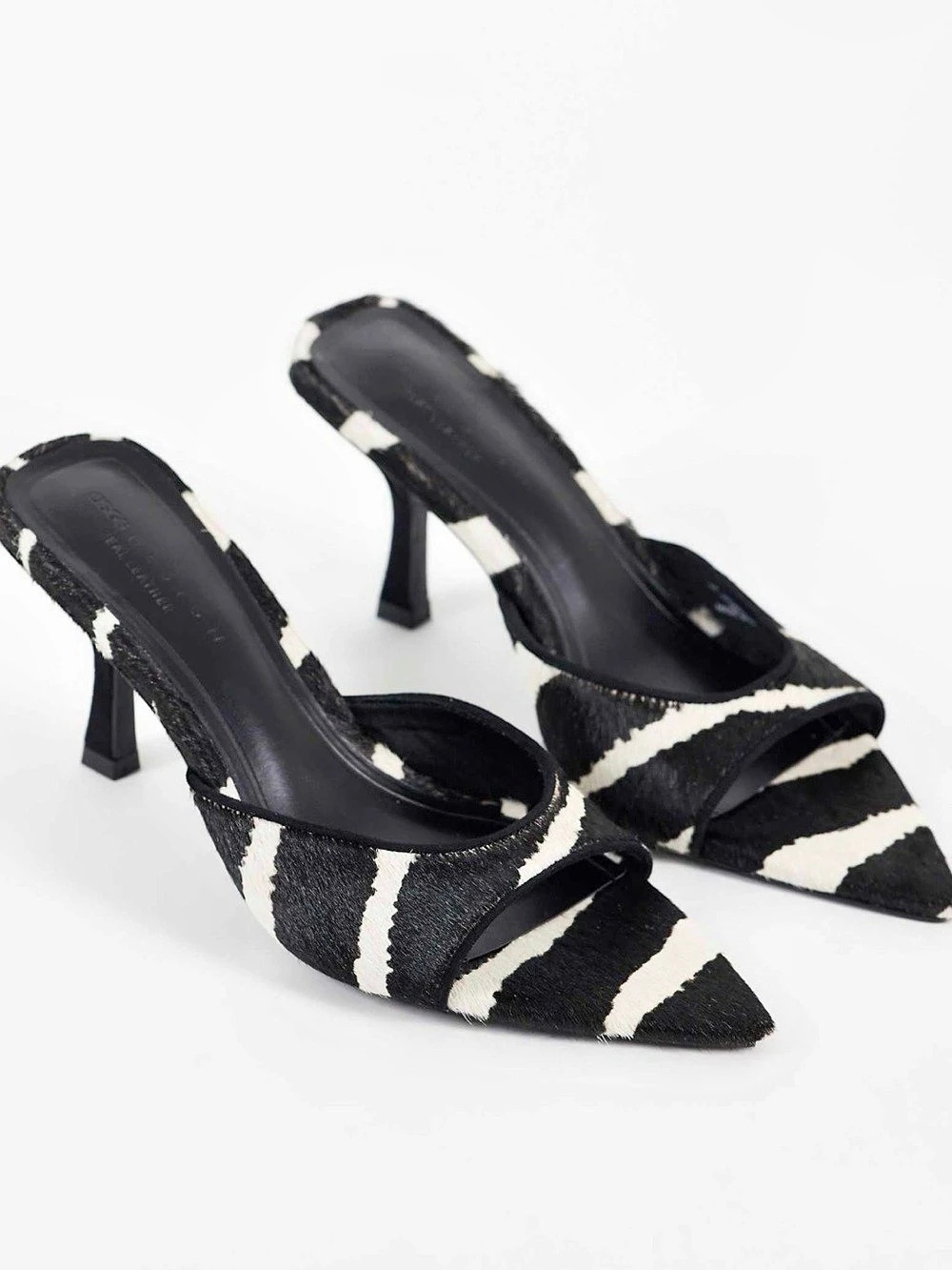 ASOS DESIGN Zebra Hair-On Leather Heeled Mules Size 9